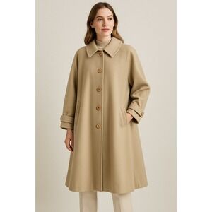 Vintage Suburban Miss Wool Blend Swing Coat Beige Button Front Oversized Retro